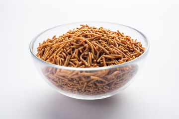 Nachni or Ragi Sev is a delicious crispy noodle made from finger millets, healthy Indian food