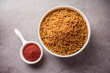 Nachni or Ragi Sev is a delicious crispy noodle made from finger millets, healthy Indian food