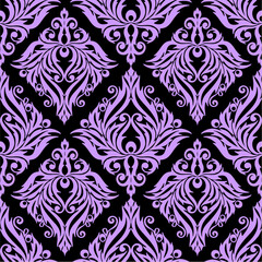 seamless graphic pattern, floral purple ornament tile on black background, texture, design