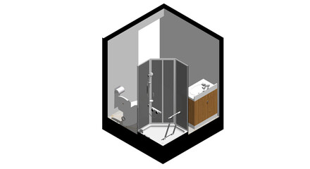 Isometric Architectural Projection - AI Interior Isometric Bathroom 3