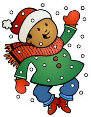 little boy dancing in the snow