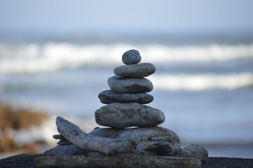 stack of stones at the fields of Cantabria, Spain 