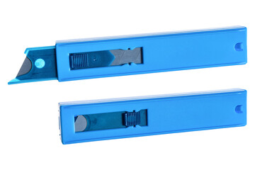 10 Pack Heavy Duty Knife Blades and Dispenser. Spare Cutter Blades Dispenser isolated on transparent background