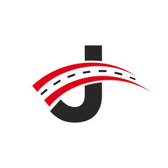 Initial Transport Logo On J Letter Concept. Minimal J Letter Road Logo Design Template