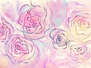 Abstract Floral background with pink rose flowers