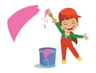 cute girl painting the wall