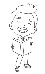 cute boy reading book for coloring book