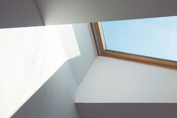 Square ceiling window. Looking up to the sky