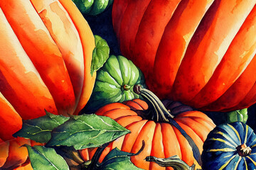 Watercolor Illustration of Pumpkins