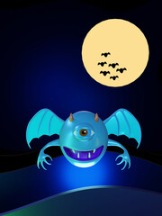 Halloween night demon 3d rendering, Devil character in Full moon night.