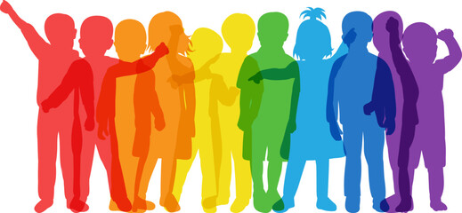 rainbow children silhouette on white background , vector
