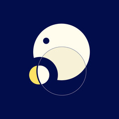 Geometric character logo. Cartoon mascot graphic concept. Circular design isolated on dark background. Abstract symbol. Playful style.