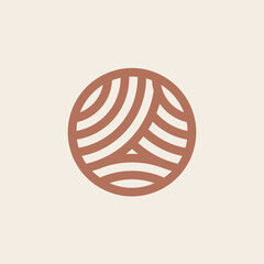 Circle logo emblem.Modern, geometric style icon isolated on light background.Organic, earthy color lines overlapping.Nature fields concept.Abstract circular design.