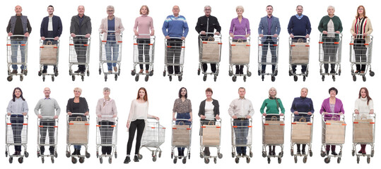 collage group of people with cart isolated on white