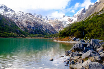  Laguna Esmeralda or the 'emerald lagoon' near Ushuaia with meltwater of a pure, emerald colour.