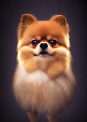 Obraz premium A digital painting portrait of a cute Pomeranian dog with studio lighting