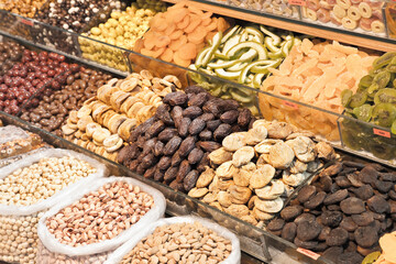 Dried fruits exhibited in a market of the Grand Bazaar - Istanbu