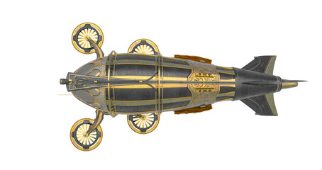 steam punk airship in white background top view © DM7