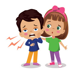 cute girl helping her friend with toothache