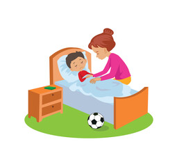 mother helping her sick son