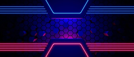 abstract backgound video game of esports scifi gaming cyberpunk, vr virtual reality simulation and metaverse, scene stand pedestal stage, 3d illustration rendering, futuristic neon glow room © issaronow
