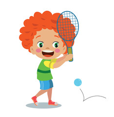 Obraz na płótnie Canvas Athlete Cute Boy Playing Tennis