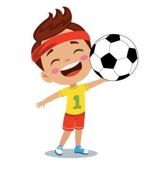 Happy Boy With Soccer Ball And Sportsman