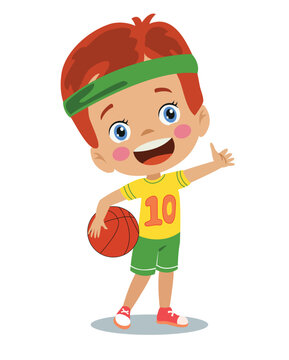 Cute Boy With Basketball Ball And Sportsman