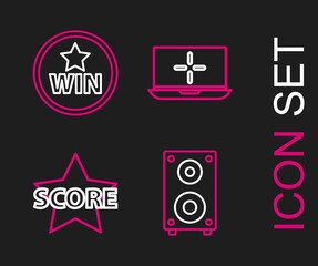 Set line Stereo speaker, Star, Laptop and Medal icon. Vector