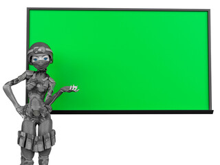 soldier girl cartoon girl is teaching on the blackboard
