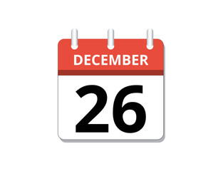 December, 26th calendar icon vector
