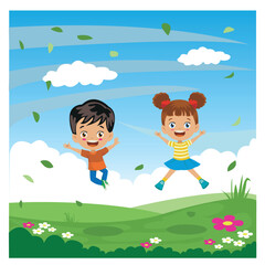 Obraz na płótnie Canvas preschool cute happy jumping kids