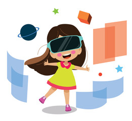 cute girl wearing virtual glasses