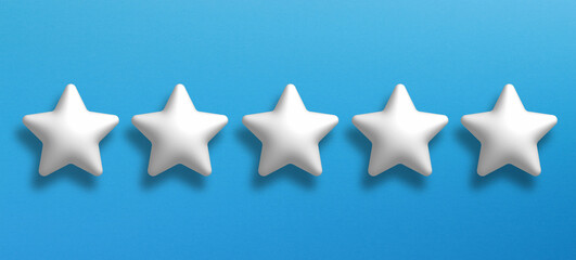 Fototapeta premium The best rating, five white star shape on blue background