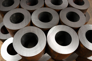 Thick-walled pipe cut into small pieces