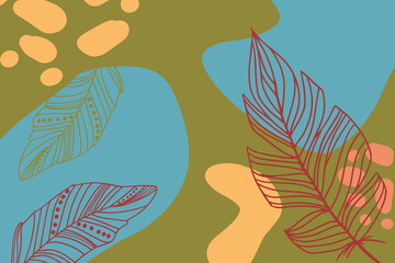 Fototapeta na wymiar Olive autumn background with feathers. Abstraction. Artistic colored background. stories. Web. Poster. Banner. Vector background. Feathers.