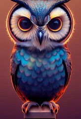 Obraz premium digital render of a blue owl