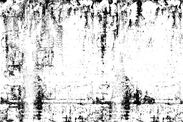 Monochrome texture composed of irregular graphic elements. Distressed uneven grunge background. Abstract vector illustration. Overlay for interesting effect and depth. Isolated on white background.