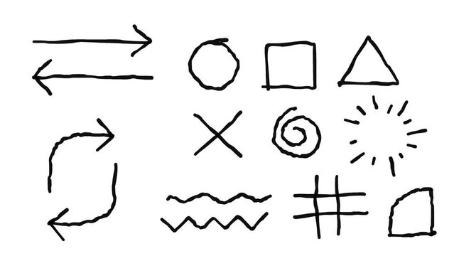 hand drawn sketch of graphic elements icons set