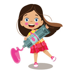 color paint brush and cute girl