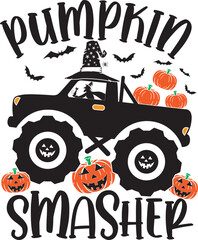 Pumpkin Smasher, Halloween Truck, Happy Halloween, Vector Illustration File © Artstoredigital