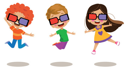 Fototapeta premium cute and happy little kids with cinema glasses