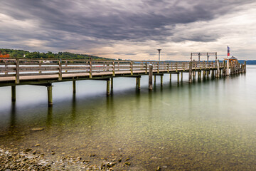 Herrsching at Lake Ammer, a tongue-basin lake in Upper Bavaria, Germany, southwest of Munich.