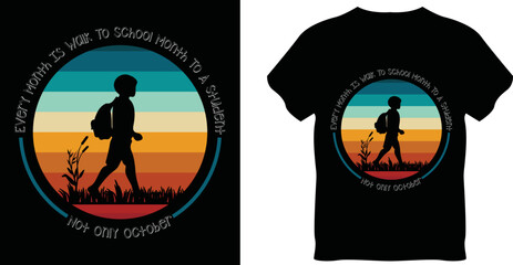 Teachers' day gift and walk to school month October t-shirt design vector