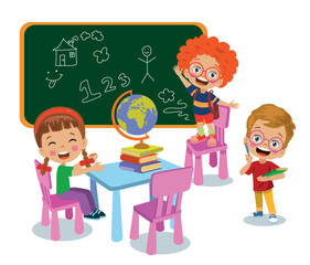 cute happy little kids in school classroom