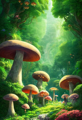 Illustration of mushrooms in the forest