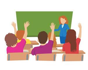 kids raising their hands in class