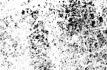 Monochrome texture composed of irregular graphic elements. Distressed uneven grunge background. Abstract vector illustration. Overlay for interesting effect and depth. Isolated on white background.