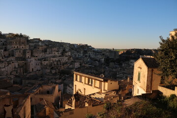 Fototapeta na wymiar Sunset over the old town of Matera, Italy