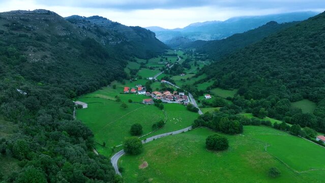 Landscape in Llueva in the Valley of Aras. Cantabria. Spain. Europe
